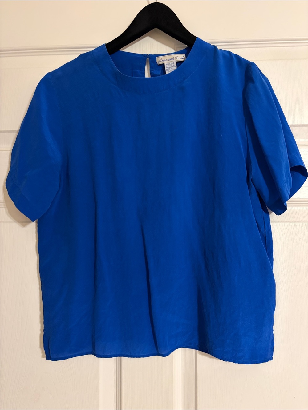 Vintage Anna And Frank Short-Sleeve Silk Top - Cobalt - Size M